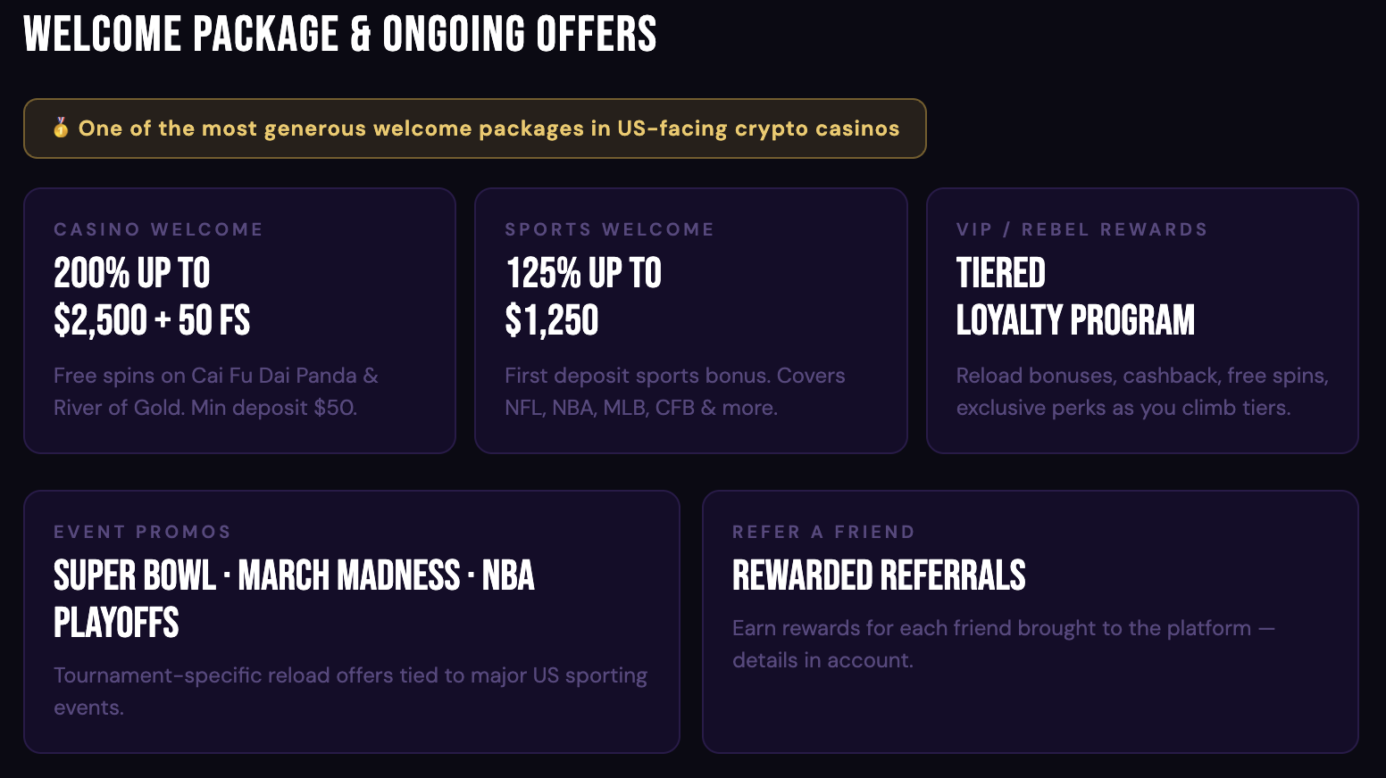 LuckyRebel Bitcoin casino bonuses